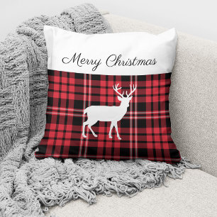 Rustic Red Plaid Christmas Throw Pillow