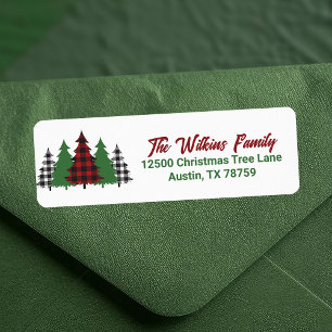 Rustic Red Plaid Christmas Trees Return Address