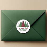 Rustic Red Plaid Christmas Trees Return Address
