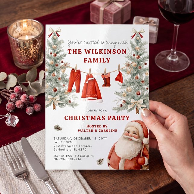 Rustic Red Plaid Clothesline Christmas Party  Invitation (Creator Uploaded)