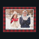 Rustic Red Plaid Couple Photo Merry Christmas Postcard<br><div class="desc">Rustic Red Buffalo Plaid Couple Photo Merry Christmas Holiday Postcard</div>