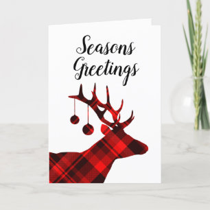 Rustic Red Plaid Deer Blank Seasons Greetings Holiday Card