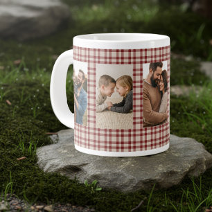 Rustic Red Plaid Family Photo 5 Vertical Picture Large Coffee Mug