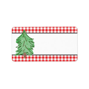 Rustic Red Plaid Green Pine Tree  Blank Christmas Label