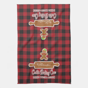 Rustic Red Plaid Holiday Baking Monogrammed Kitchen Towel
