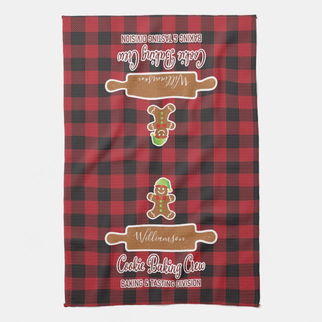 Rustic Red Plaid Holiday Baking Monogrammed Kitchen Towel (Vertical)