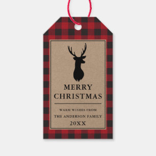 Rustic Red Plaid Merry Christmas Kraft Gift Tags