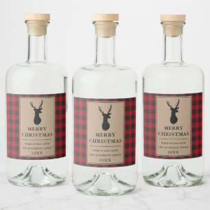 Rustic Red Plaid Merry Christmas Kraft Liquor Bottle Label