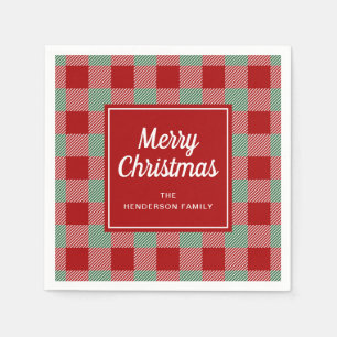 Rustic Red Plaid Merry Christmas Napkin