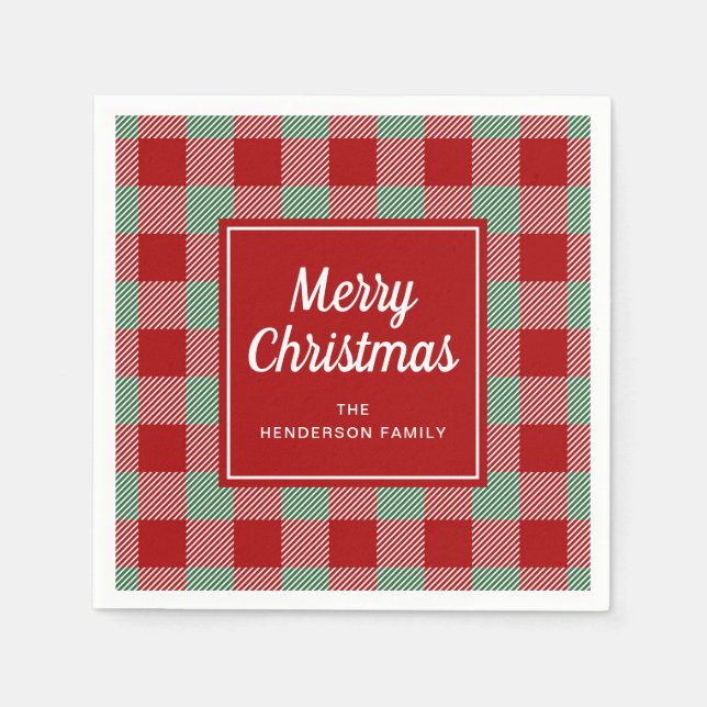 Rustic Red Plaid Merry Christmas Napkin (Front)