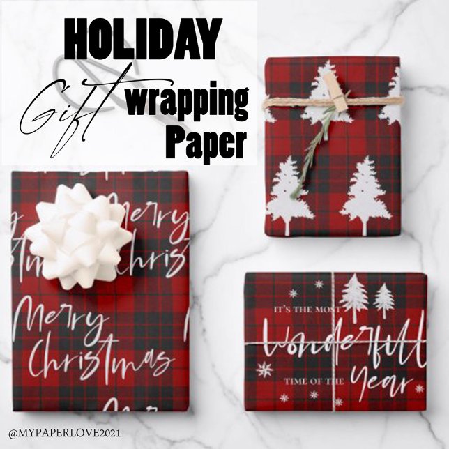 Rustic Red Plaid Merry Christmas Quote Gift Wrapping Paper Sheet (Creator Uploaded)