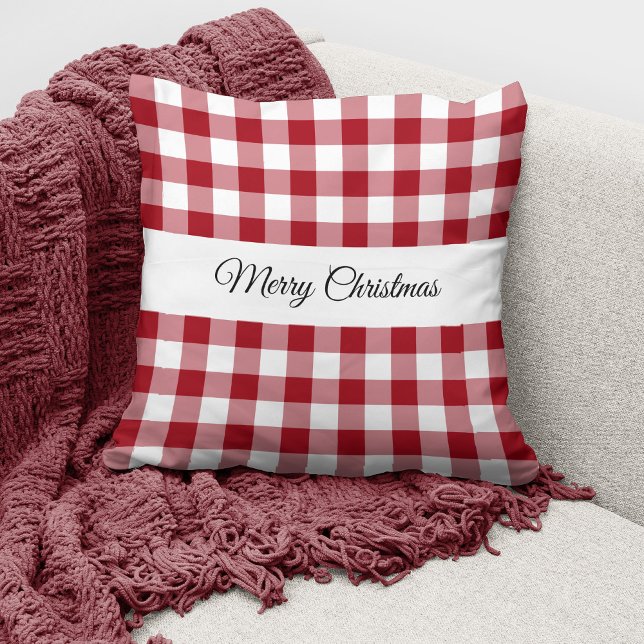 Rustic Red Plaid Merry Christmas Throw Pillow (Creator Uploaded)