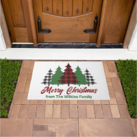 Rustic Red Plaid Merry Christmas Trees Custom
