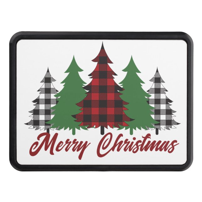 Rustic Red Plaid Merry Christmas Trees Trailer Hitch Cover (Front)