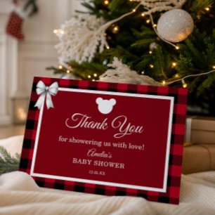 Rustic Red Plaid Merry Little Baby Shower Thank You Card