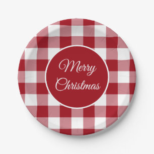 Rustic Red Plaid Pattern Christmas Paper Plate