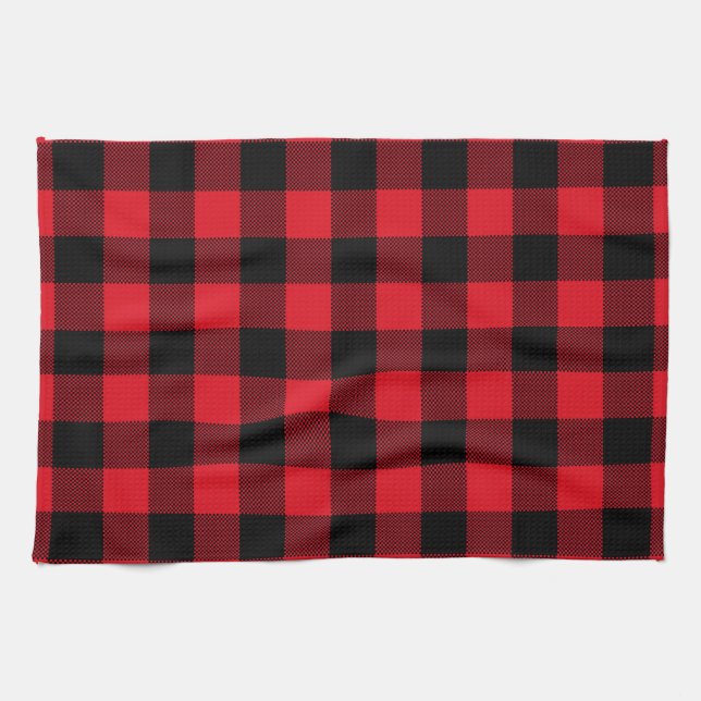 Rustic Red Plaid Pattern Holiday Kitchen Towel (Horizontal)
