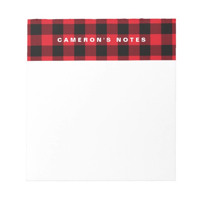 Rustic Red Plaid Pattern Personalized Notepad (Front)