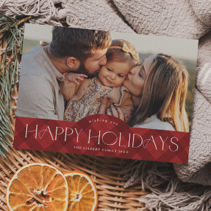 Rustic Red Plaid Photo Holiday Magnetic Card
