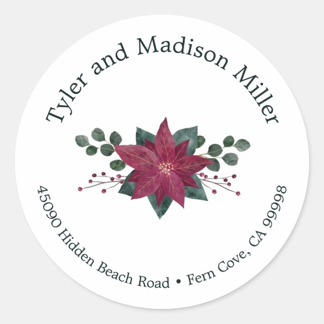 Rustic Red Poinsettia Bloom Holiday Envelope Seal (Front)