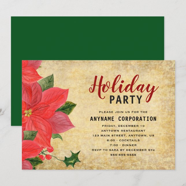 Rustic Red Poinsettia Corporate Christmas Party Invitation (Front/Back)