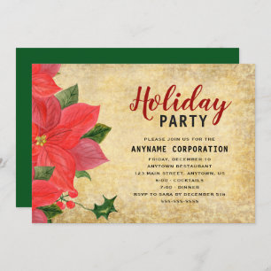 Rustic Red Poinsettia Corporate Christmas Party Invitation