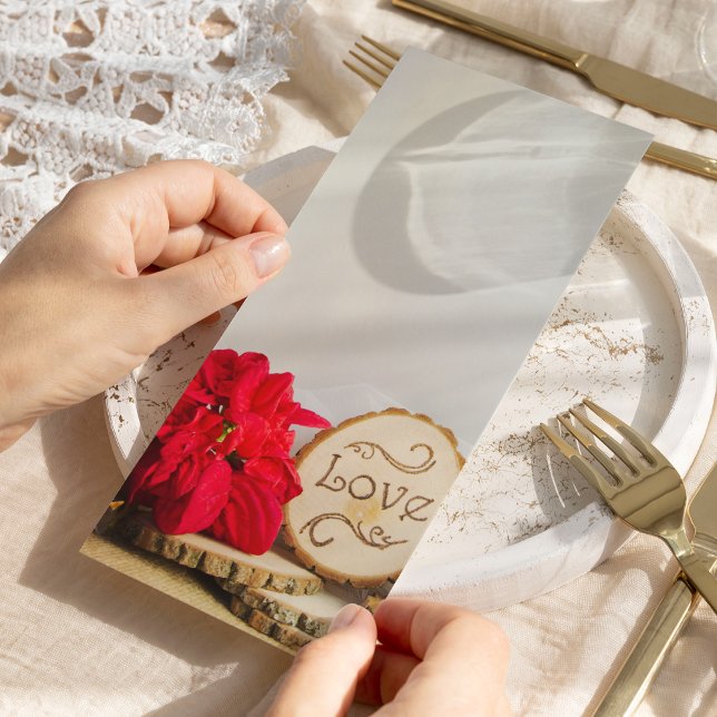 Rustic Red Poinsettia Programme de mariage d'hiver (Set the tone for your winter woodland marriage ceremony with this charming program.)