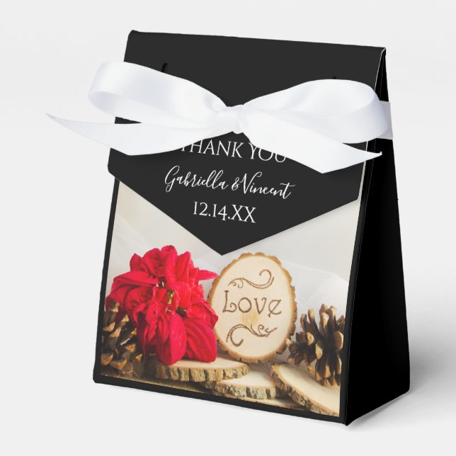 Rustic Red Poinsettia Winter Wedding Favor Box (Front Side)