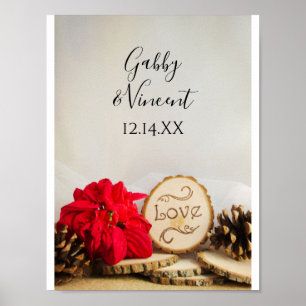 Rustic Red Poinsettia Woodland Winter Wedding Poster