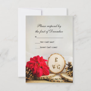Rustic Red Poinsettia Woods Wedding RSVP Card