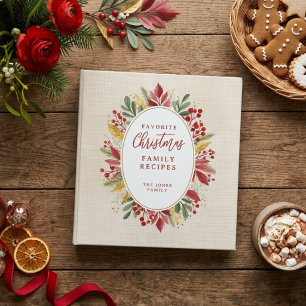 Rustic Red Poinsettias Floral Xmas Linen MH26 Binder