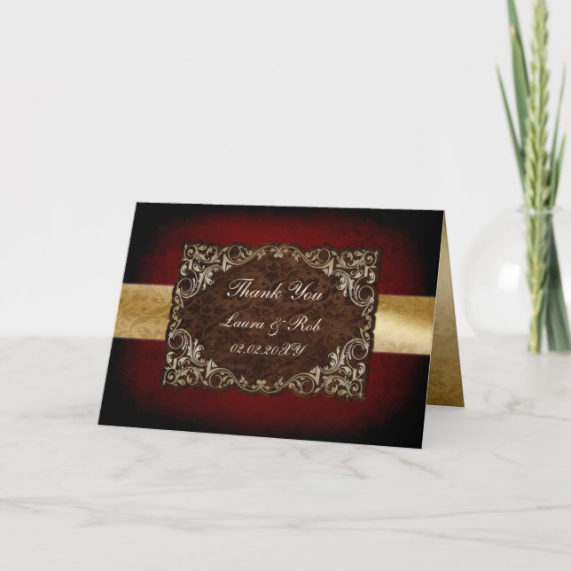 rustic red regal wedding Thank You Card (Front)