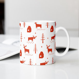 Rustic Red Reindeer Cabin. Christmas Nordic Forest Coffee Mug