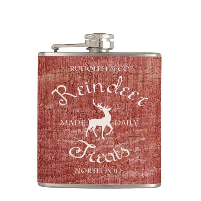 Rustic Red Reindeer Treats Christmas Flask (Front)