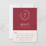 Rustic Red Simple Elegant Monogram RSVP<br><div class="desc">A tasteful and classic choice in wedding response cards, this design conveys a simple elegance in its text layout and classic style. A simple open laurel wreath of sketched leaves surrounds the monogram initial of the bride and groom. The elegant yet simple text template is ready to personalize with your...</div>