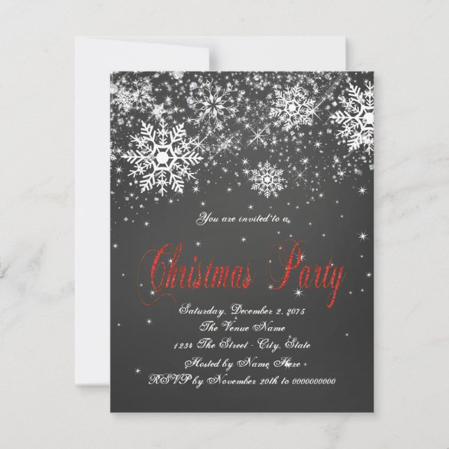 Rustic Red Snowflake Chalkboard Christmas Party Invitation (Front)