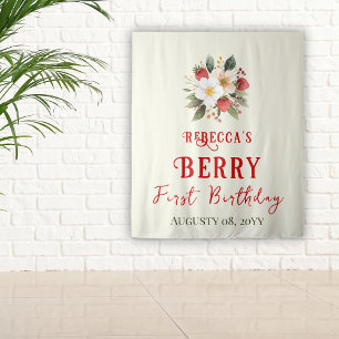 Rustic Red Strawberry Theme Berry First Birthday Tapestry