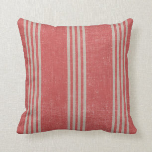 Rustic Red Stripe Ticking Farm House Throw Pillow