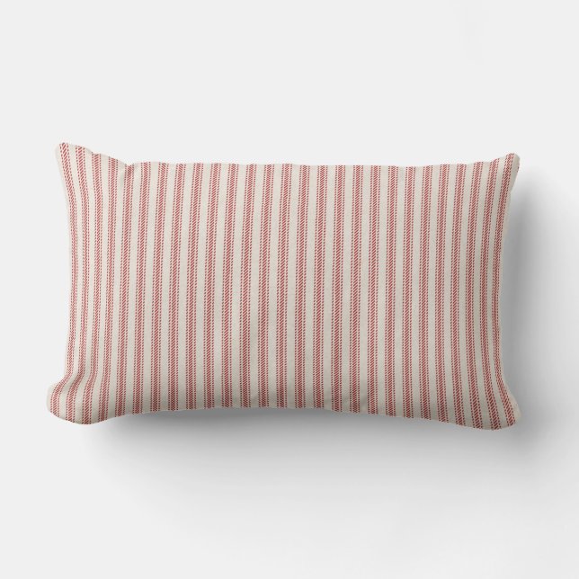 Rustic Red Striped French Ticking Lumbar Pillow (Front)