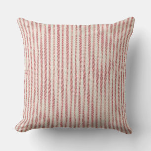 Rustic Red Striped French Ticking Throw Pillow