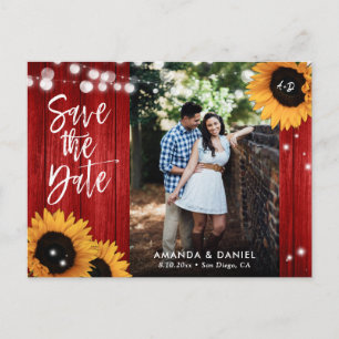 Rustic Red Sunflower Save The Date Postcard