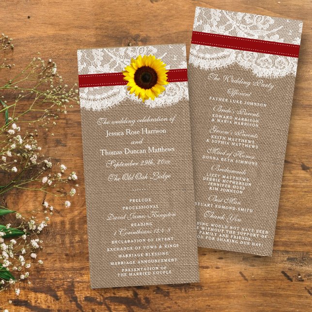 Rustic Red Sunflower Wedding Program (Creator Uploaded)