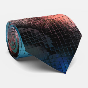 Rustic red to blue stains in square mosaic effect tie