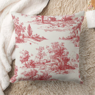 Rustic Red Toile Country Landscape Pattern Throw Pillow