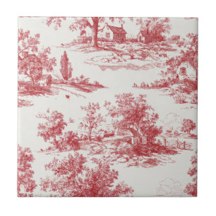 Rustic Red Toile Country Landscape Pattern Tile