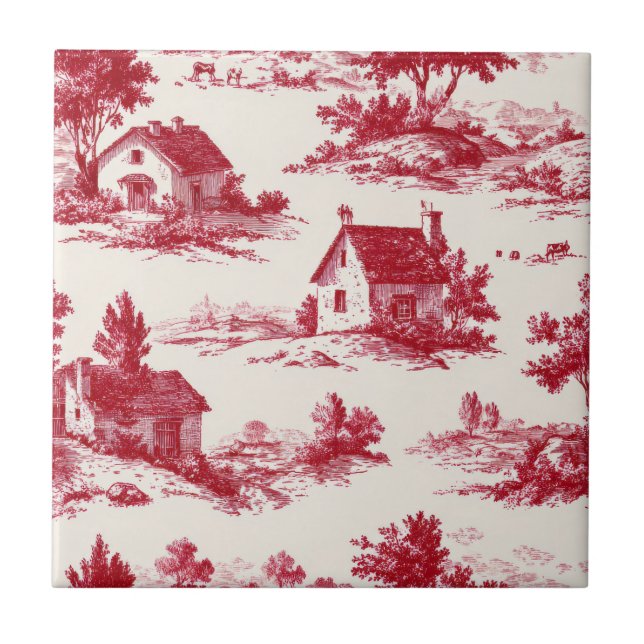 Rustic Red Toile Country Landscape Pattern Tile (Front)