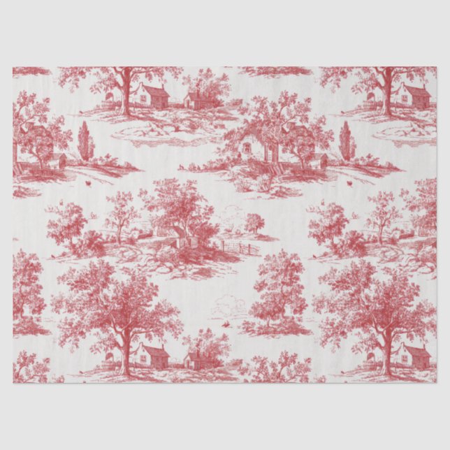 Rustic Red Toile Country Landscape Pattern Tissue Paper (Front)