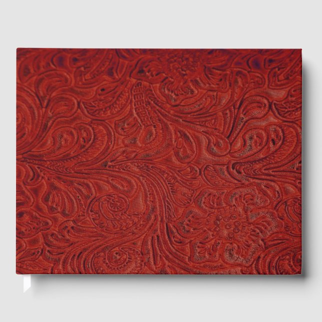 Rustic Red Tooled Leather (Faux) Guest Book (Front)
