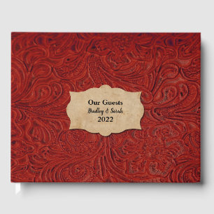 Rustic Red Tooled Leather (Faux) Personalized Guest Book