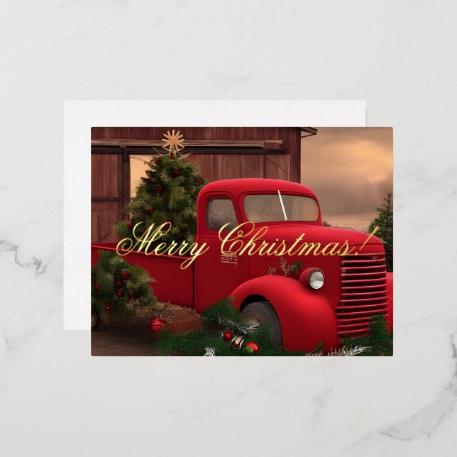 Rustic Red Truck and Trees Christmas Card  (Front/Back)